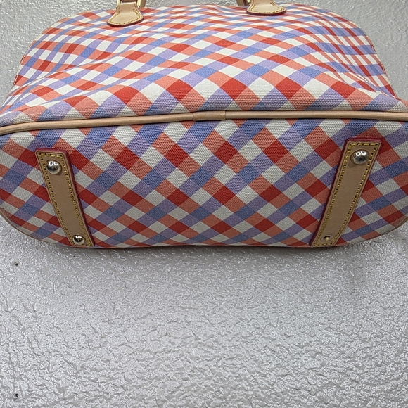 Dooney & Bourke Gingham Zip Satchel Red  Blue Leather Bag - Picture 5 of 16